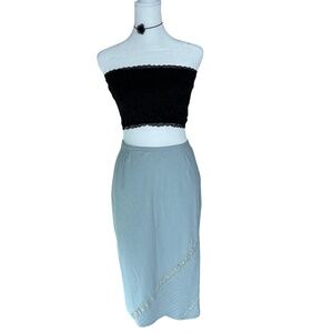 Norton Studio Linen Blend Skirt – Size M Pastel Blue Lace Trim Cottagecore Midi